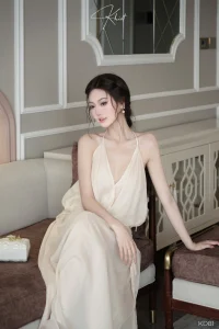 Đầm dài ren thun đính nơ đen Khiết – Kèm áo choàng sang trọng KD90 (4)