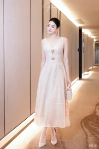 Đầm xòe ren ngôi sao tone kem Khiết – Sang trọng dự tiệc KD36 (1)