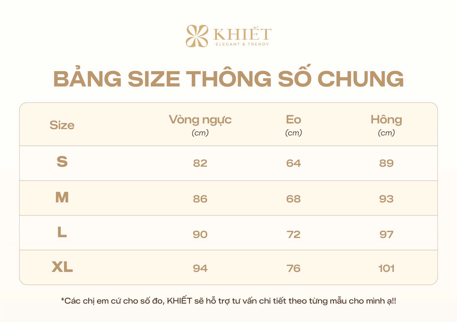 Bảng thông tin size KHIẾT