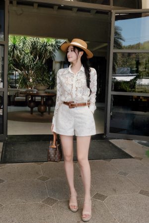 Jumpsuit ren hoa phối belt – dạo phố, du lịch | Khiết KJ605