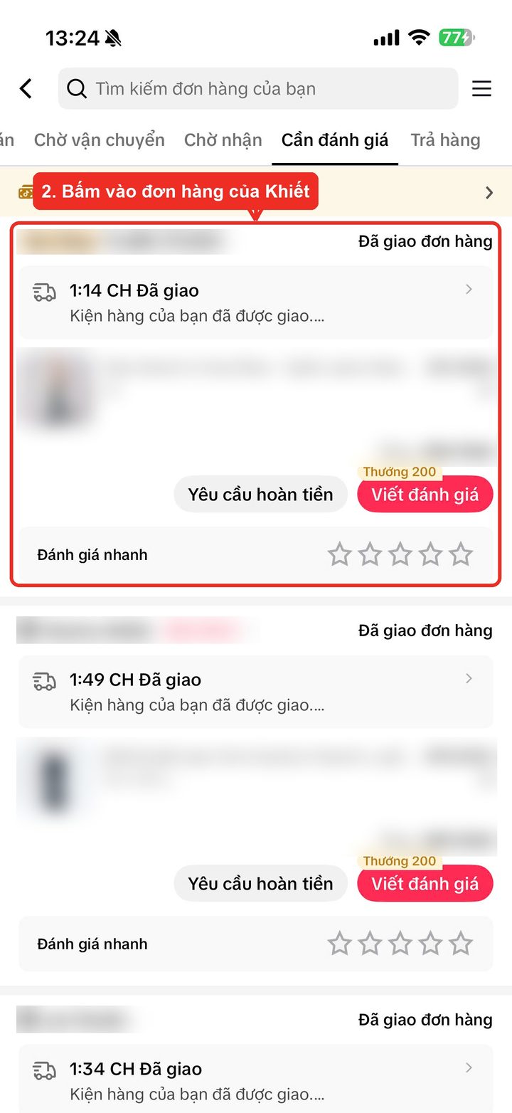 Bước 2: bấm vào đơn hàng của KHIẾT